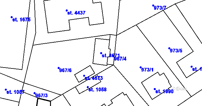 Parcela st. 4671 v KÚ Rožnov pod Radhoštěm, Katastrální mapa