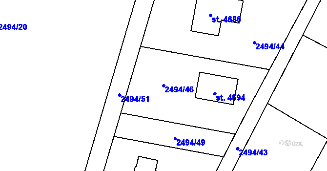 Parcela st. 2494/46 v KÚ Rožnov pod Radhoštěm, Katastrální mapa