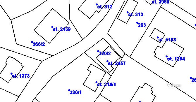 Parcela st. 320/2 v KÚ Rožnov pod Radhoštěm, Katastrální mapa