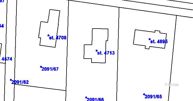 Parcela st. 4713 v KÚ Rožnov pod Radhoštěm, Katastrální mapa