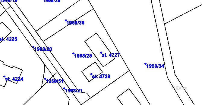 Parcela st. 4727 v KÚ Rožnov pod Radhoštěm, Katastrální mapa