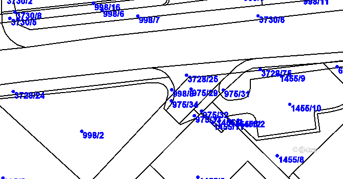 Parcela st. 998/8 v KÚ Rožnov pod Radhoštěm, Katastrální mapa