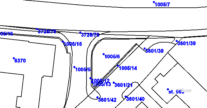 Parcela st. 1005/6 v KÚ Rožnov pod Radhoštěm, Katastrální mapa