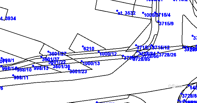 Parcela st. 1000/12 v KÚ Rožnov pod Radhoštěm, Katastrální mapa