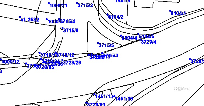 Parcela st. 3715/3 v KÚ Rožnov pod Radhoštěm, Katastrální mapa
