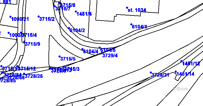 Parcela st. 3729/4 v KÚ Rožnov pod Radhoštěm, Katastrální mapa