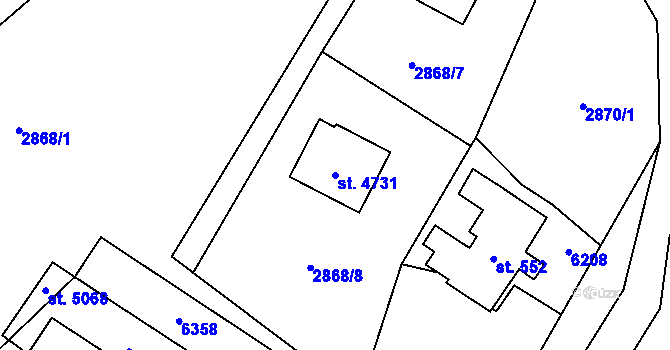 Parcela st. 4731 v KÚ Rožnov pod Radhoštěm, Katastrální mapa