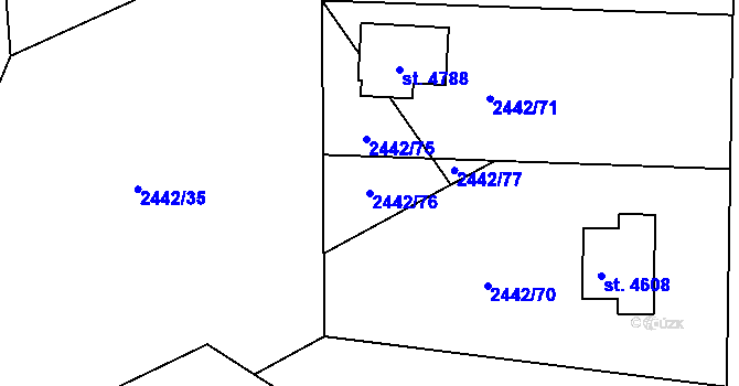 Parcela st. 2442/76 v KÚ Rožnov pod Radhoštěm, Katastrální mapa