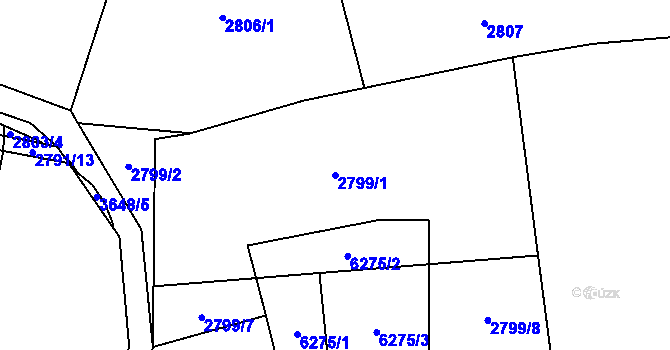 Parcela st. 2799/1 v KÚ Rožnov pod Radhoštěm, Katastrální mapa