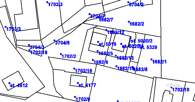 Parcela st. 1682/5 v KÚ Rožnov pod Radhoštěm, Katastrální mapa