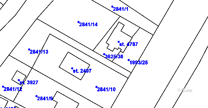 Parcela st. 3625/38 v KÚ Rožnov pod Radhoštěm, Katastrální mapa