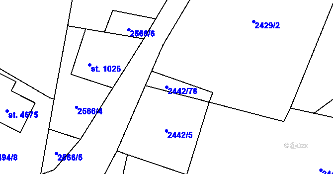 Parcela st. 2442/78 v KÚ Rožnov pod Radhoštěm, Katastrální mapa