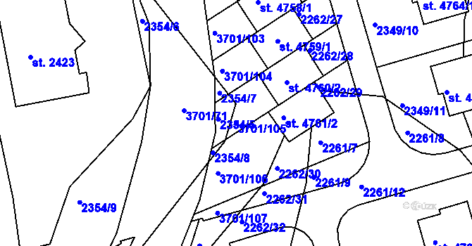 Parcela st. 3701/105 v KÚ Rožnov pod Radhoštěm, Katastrální mapa