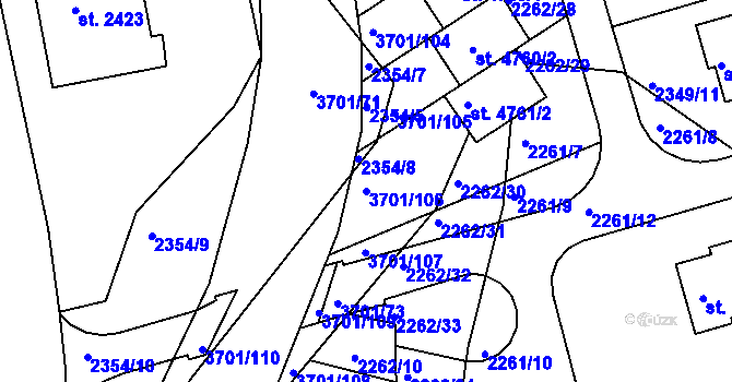 Parcela st. 3701/106 v KÚ Rožnov pod Radhoštěm, Katastrální mapa