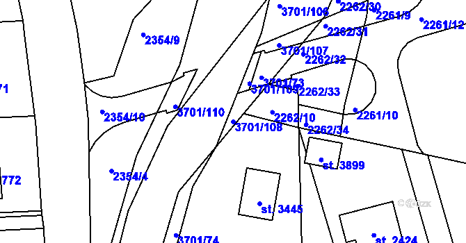 Parcela st. 3701/108 v KÚ Rožnov pod Radhoštěm, Katastrální mapa