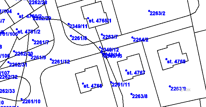 Parcela st. 2349/13 v KÚ Rožnov pod Radhoštěm, Katastrální mapa