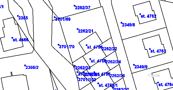 Parcela st. 4755 v KÚ Rožnov pod Radhoštěm, Katastrální mapa
