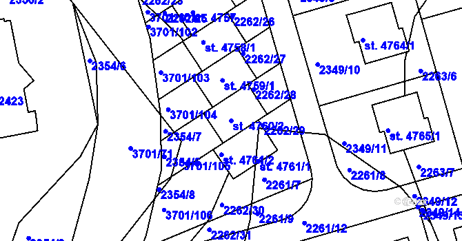 Parcela st. 4760/2 v KÚ Rožnov pod Radhoštěm, Katastrální mapa
