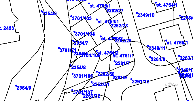 Parcela st. 4761/2 v KÚ Rožnov pod Radhoštěm, Katastrální mapa