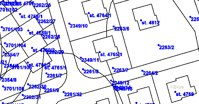 Parcela st. 4765/1 v KÚ Rožnov pod Radhoštěm, Katastrální mapa