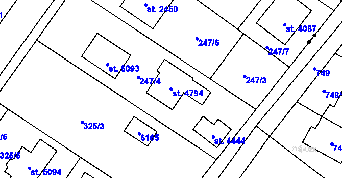 Parcela st. 4794 v KÚ Rožnov pod Radhoštěm, Katastrální mapa
