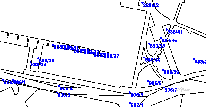 Parcela st. 888/27 v KÚ Rožnov pod Radhoštěm, Katastrální mapa