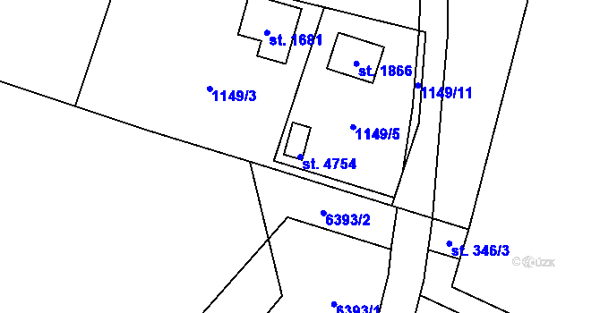 Parcela st. 4754 v KÚ Rožnov pod Radhoštěm, Katastrální mapa