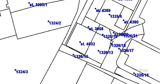 Parcela st. 4832 v KÚ Rožnov pod Radhoštěm, Katastrální mapa