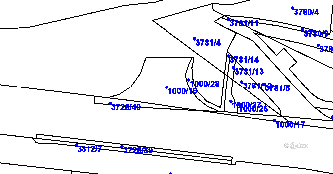 Parcela st. 1000/16 v KÚ Rožnov pod Radhoštěm, Katastrální mapa