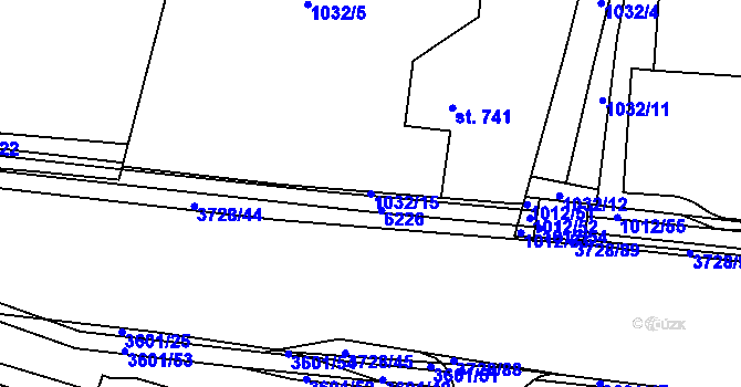 Parcela st. 1032/15 v KÚ Rožnov pod Radhoštěm, Katastrální mapa