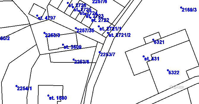 Parcela st. 2253/7 v KÚ Rožnov pod Radhoštěm, Katastrální mapa