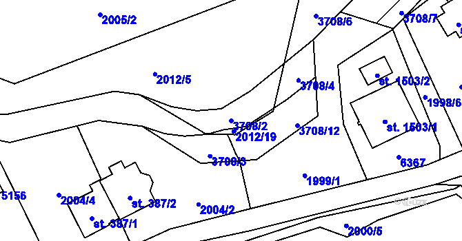 Parcela st. 3708/2 v KÚ Rožnov pod Radhoštěm, Katastrální mapa