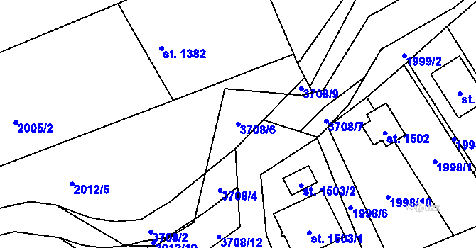 Parcela st. 3708/6 v KÚ Rožnov pod Radhoštěm, Katastrální mapa