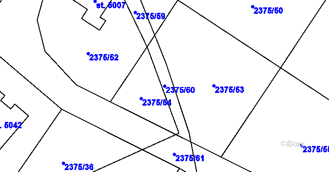 Parcela st. 2375/60 v KÚ Rožnov pod Radhoštěm, Katastrální mapa