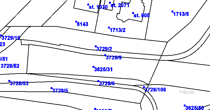 Parcela st. 3729/9 v KÚ Rožnov pod Radhoštěm, Katastrální mapa