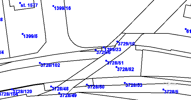 Parcela st. 3729/6 v KÚ Rožnov pod Radhoštěm, Katastrální mapa