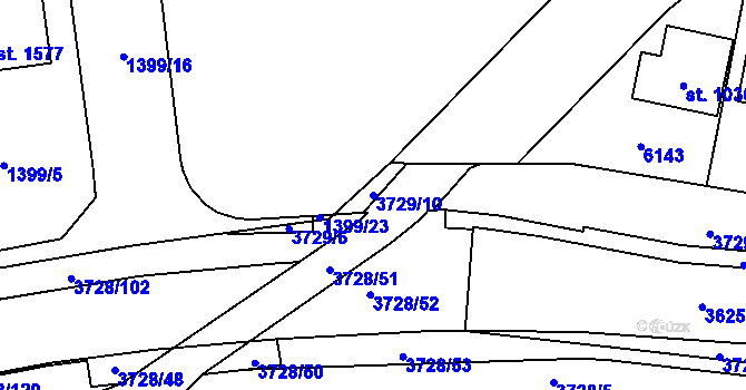 Parcela st. 3729/10 v KÚ Rožnov pod Radhoštěm, Katastrální mapa