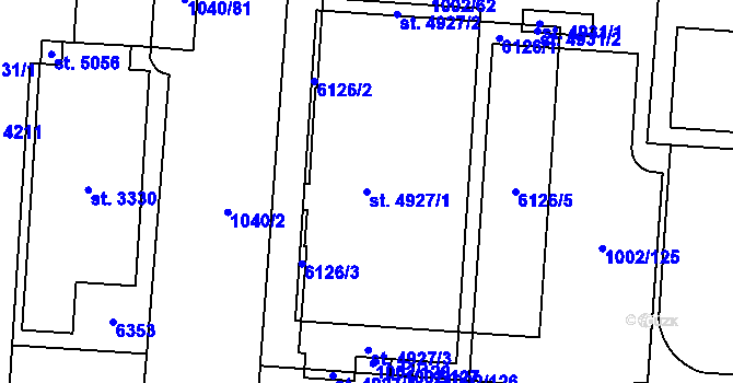 Parcela st. 4927/1 v KÚ Rožnov pod Radhoštěm, Katastrální mapa