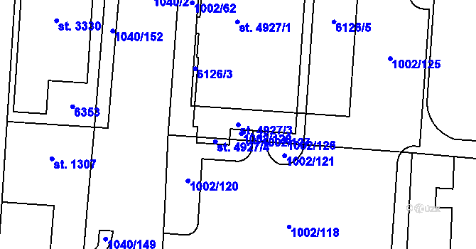 Parcela st. 4927/3 v KÚ Rožnov pod Radhoštěm, Katastrální mapa