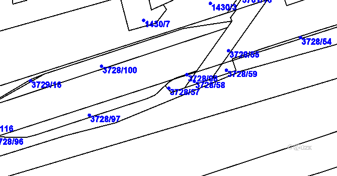 Parcela st. 3728/57 v KÚ Rožnov pod Radhoštěm, Katastrální mapa