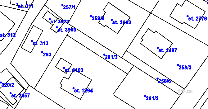 Parcela st. 261/3 v KÚ Rožnov pod Radhoštěm, Katastrální mapa