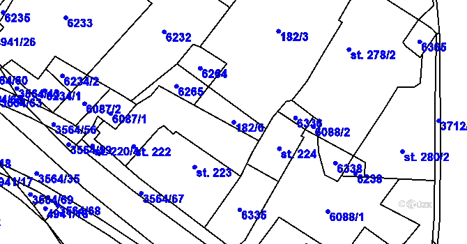 Parcela st. 182/6 v KÚ Rožnov pod Radhoštěm, Katastrální mapa