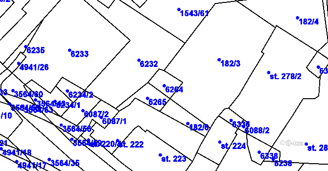 Parcela st. 6264 v KÚ Rožnov pod Radhoštěm, Katastrální mapa