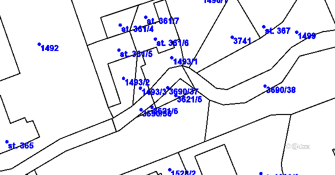 Parcela st. 3690/37 v KÚ Rožnov pod Radhoštěm, Katastrální mapa