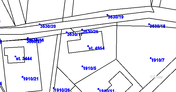 Parcela st. 4954 v KÚ Rožnov pod Radhoštěm, Katastrální mapa
