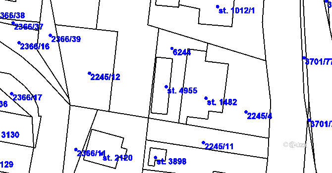 Parcela st. 4955 v KÚ Rožnov pod Radhoštěm, Katastrální mapa
