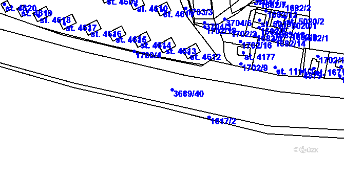 Parcela st. 3689/40 v KÚ Rožnov pod Radhoštěm, Katastrální mapa