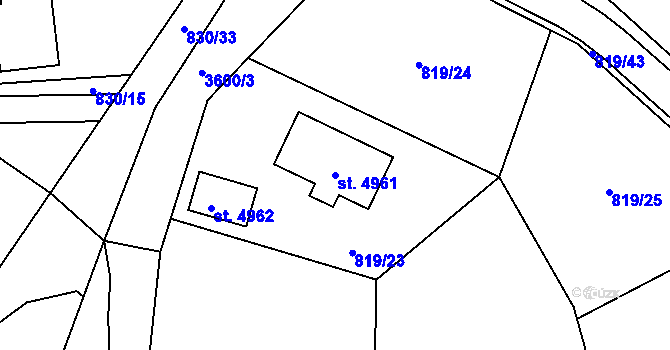 Parcela st. 4961 v KÚ Rožnov pod Radhoštěm, Katastrální mapa