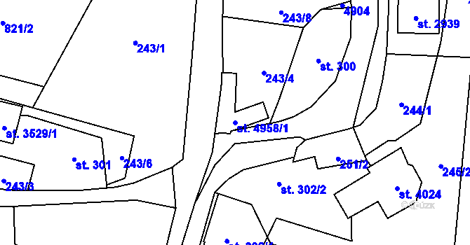 Parcela st. 4958/1 v KÚ Rožnov pod Radhoštěm, Katastrální mapa