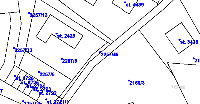 Parcela st. 2257/46 v KÚ Rožnov pod Radhoštěm, Katastrální mapa